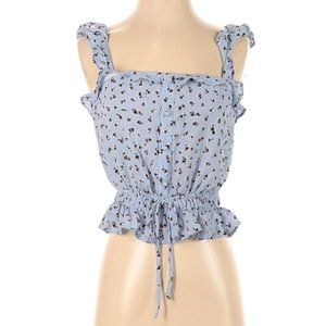 Blue Floral Sleeveless Blouse